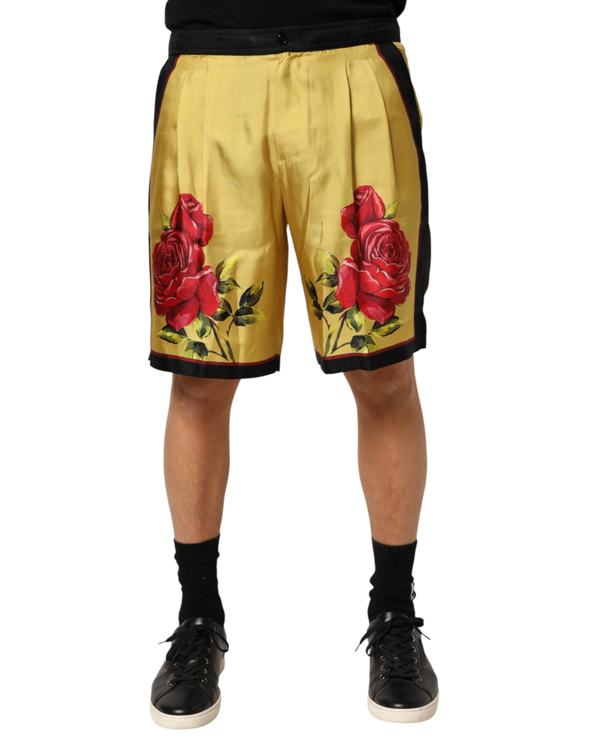 Bermudashorts aus Seide mit gelbem Blumenmuster für Herren
