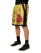 Bermudashorts aus Seide mit gelbem Blumenmuster für Herren