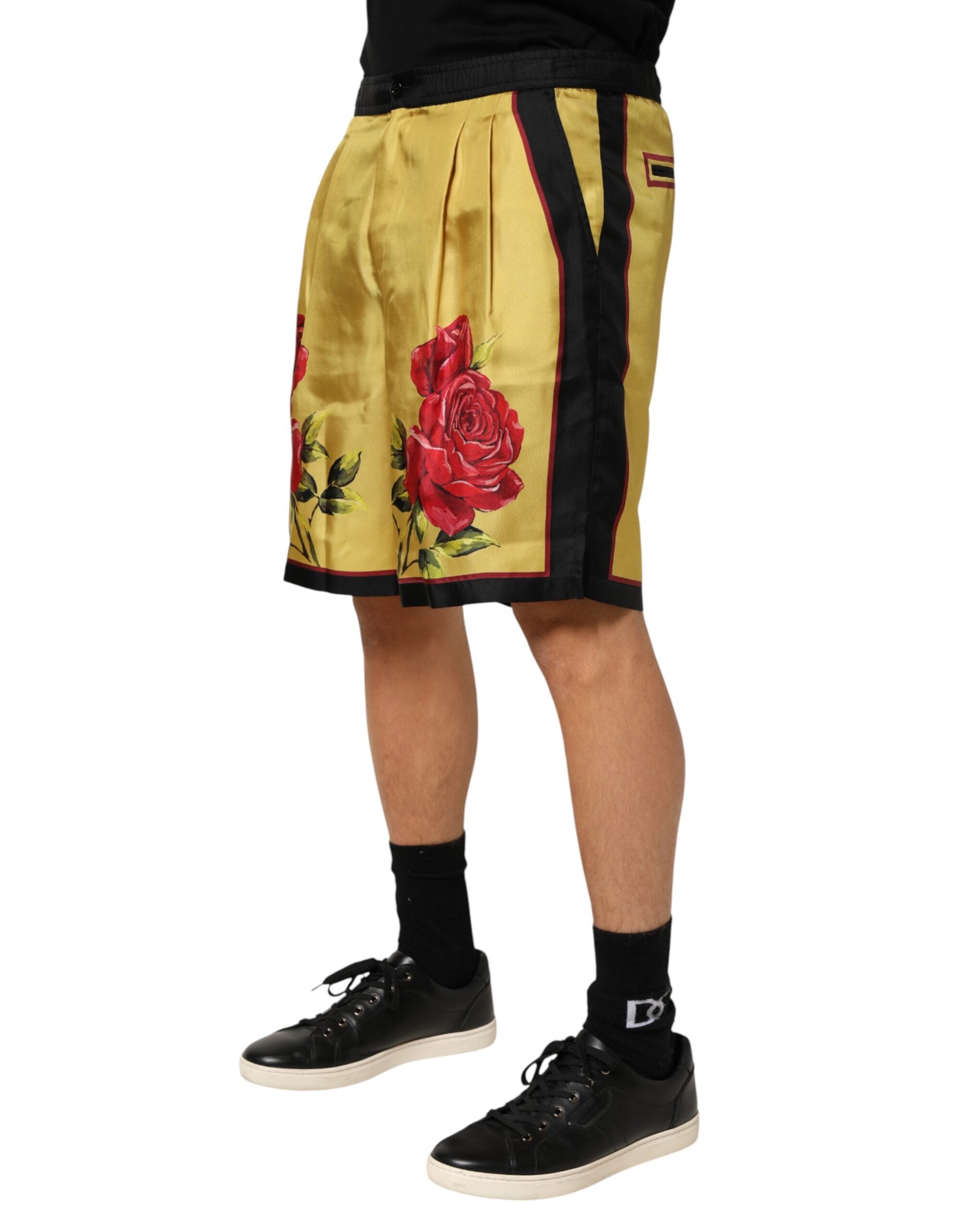 Bermudashorts aus Seide mit gelbem Blumenmuster für Herren