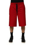 Red Cotton MidWaist Drawstring Bermuda Pants