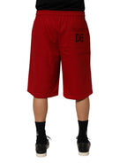 Red Cotton MidWaist Drawstring Bermuda Pants