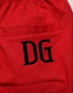 Red Cotton MidWaist Drawstring Bermuda Pants