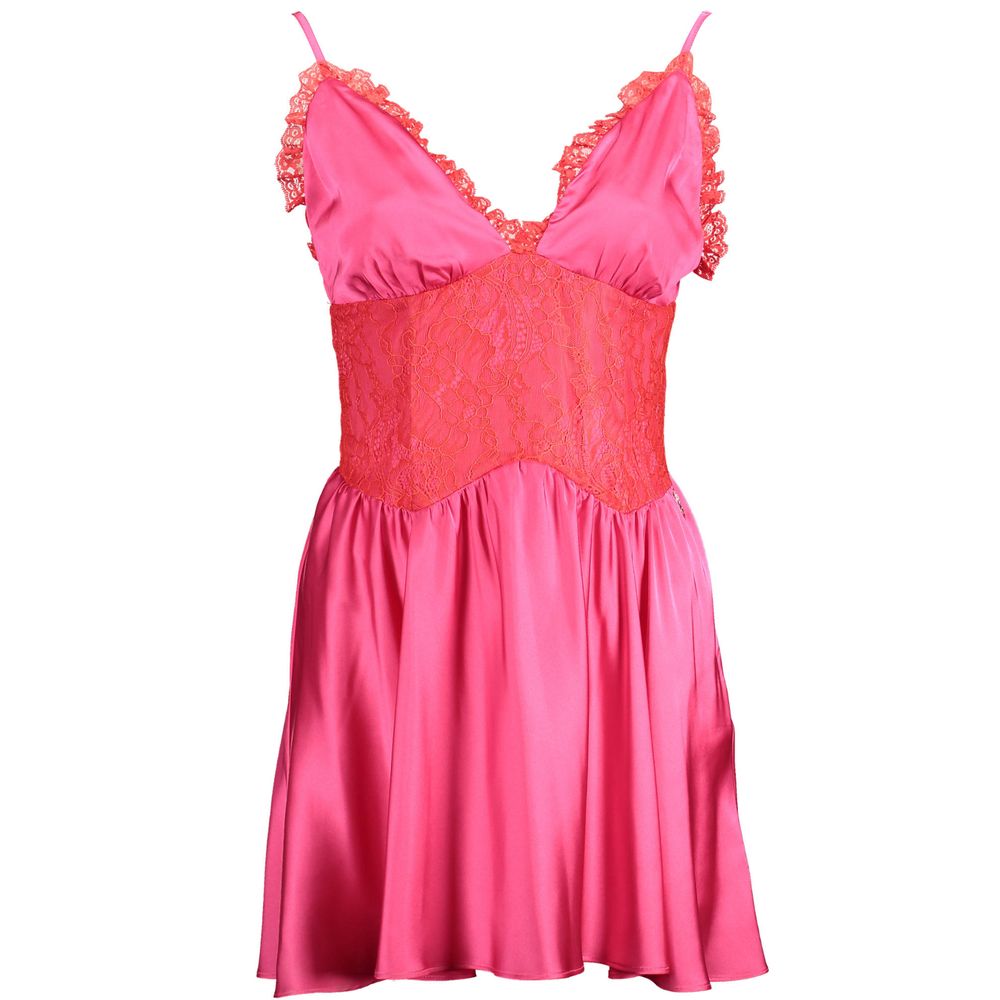 Rosa Baumwollkleid für Damen mit Spitzenverzierung
