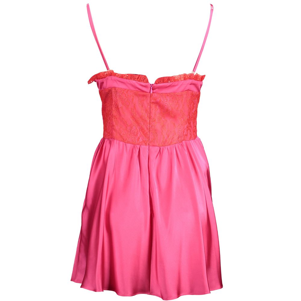 Rosa Baumwollkleid für Damen mit Spitzenverzierung