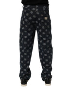 Blue Logo Print Straight Denim Men Jeans