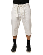 Weiße Cropped-Stretchhose aus Baumwolle