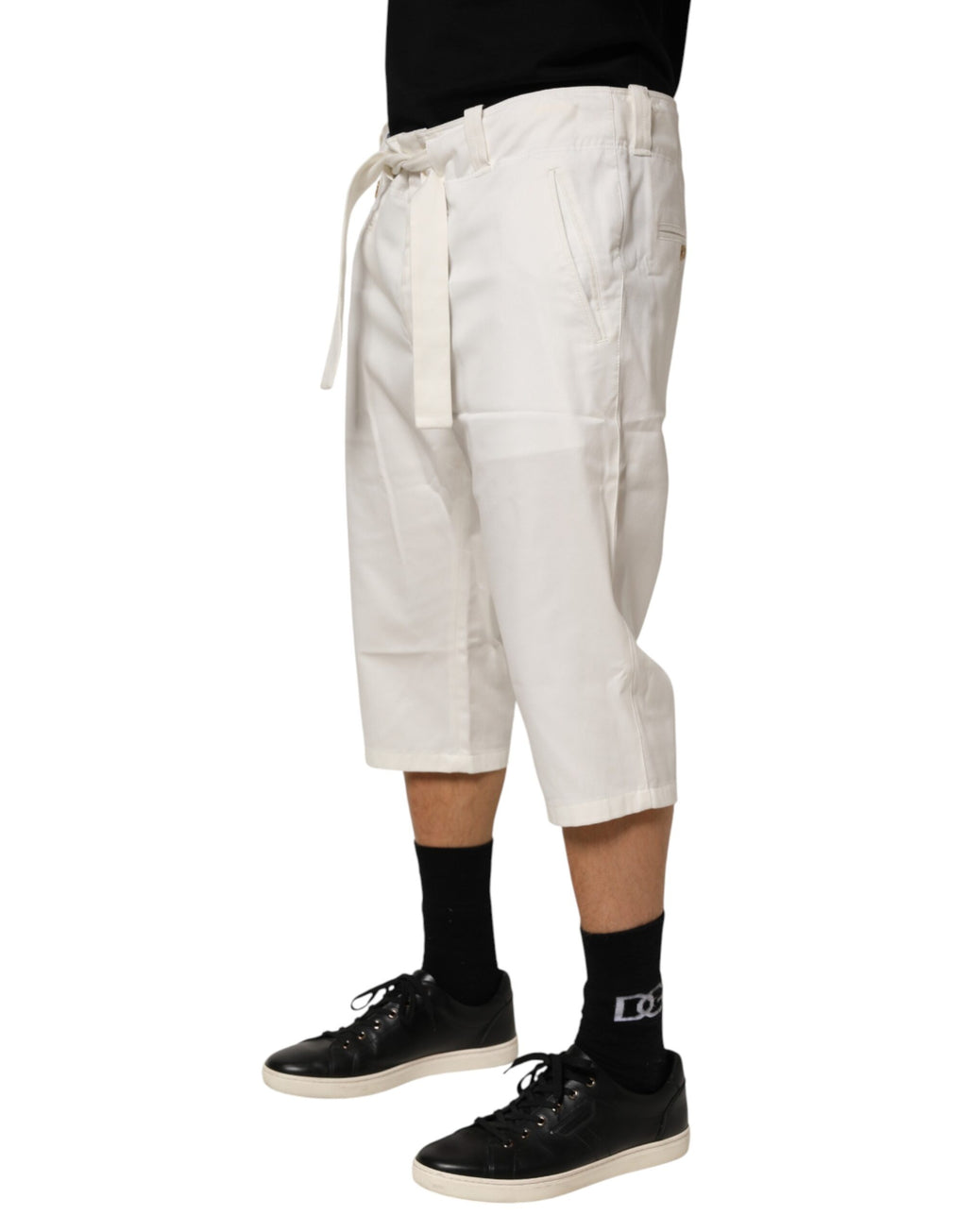 Weiße Cropped-Stretchhose aus Baumwolle