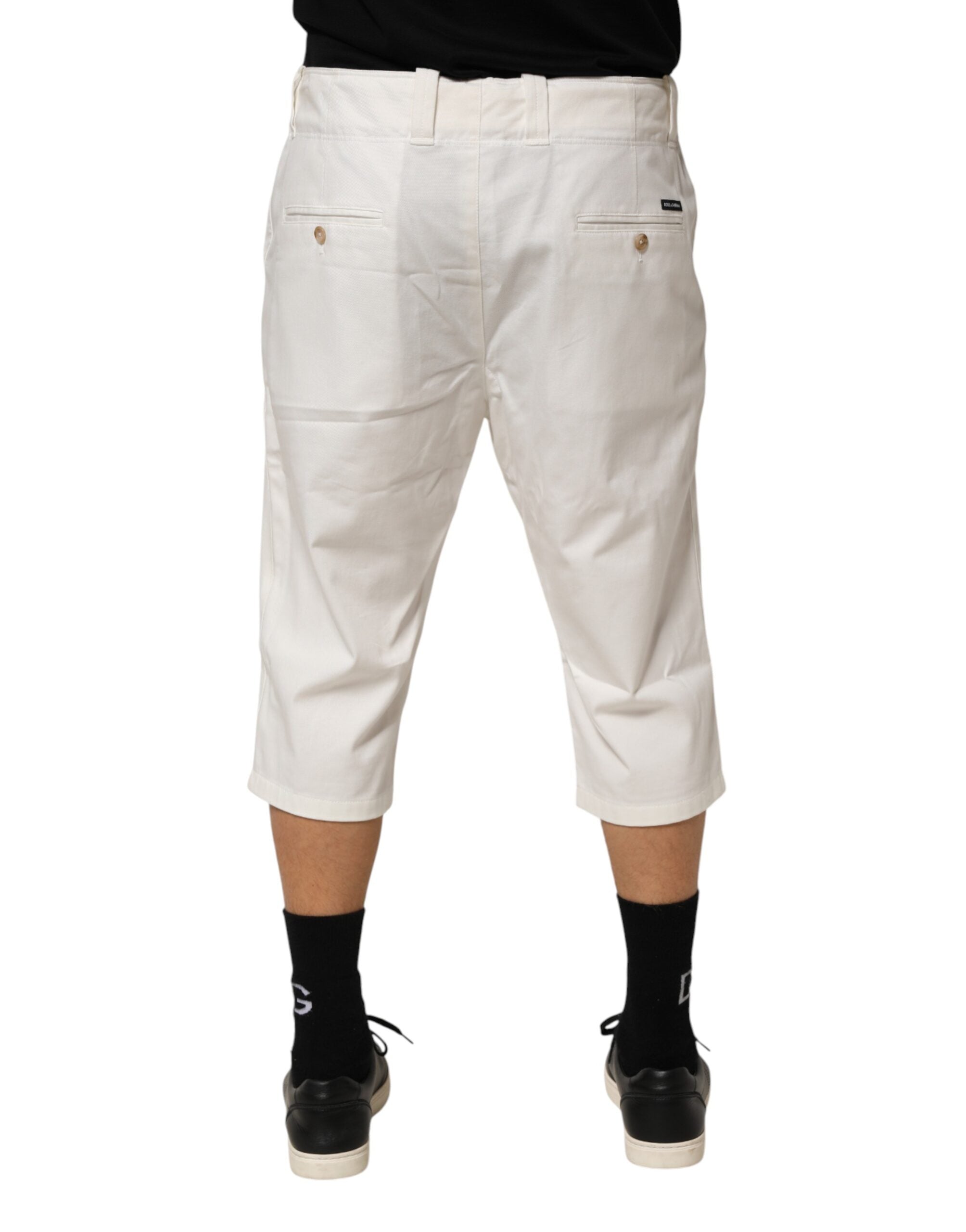 Weiße Cropped-Stretchhose aus Baumwolle