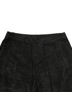Black Mid Waist Cropped Corduroy Men Trouser Pants
