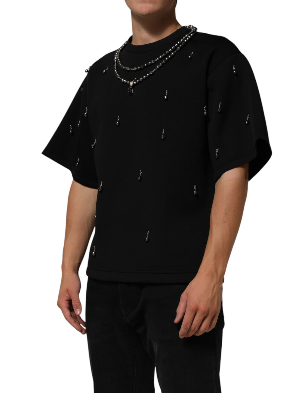 Schwarzes T-Shirt mit Halskette aus Polyester