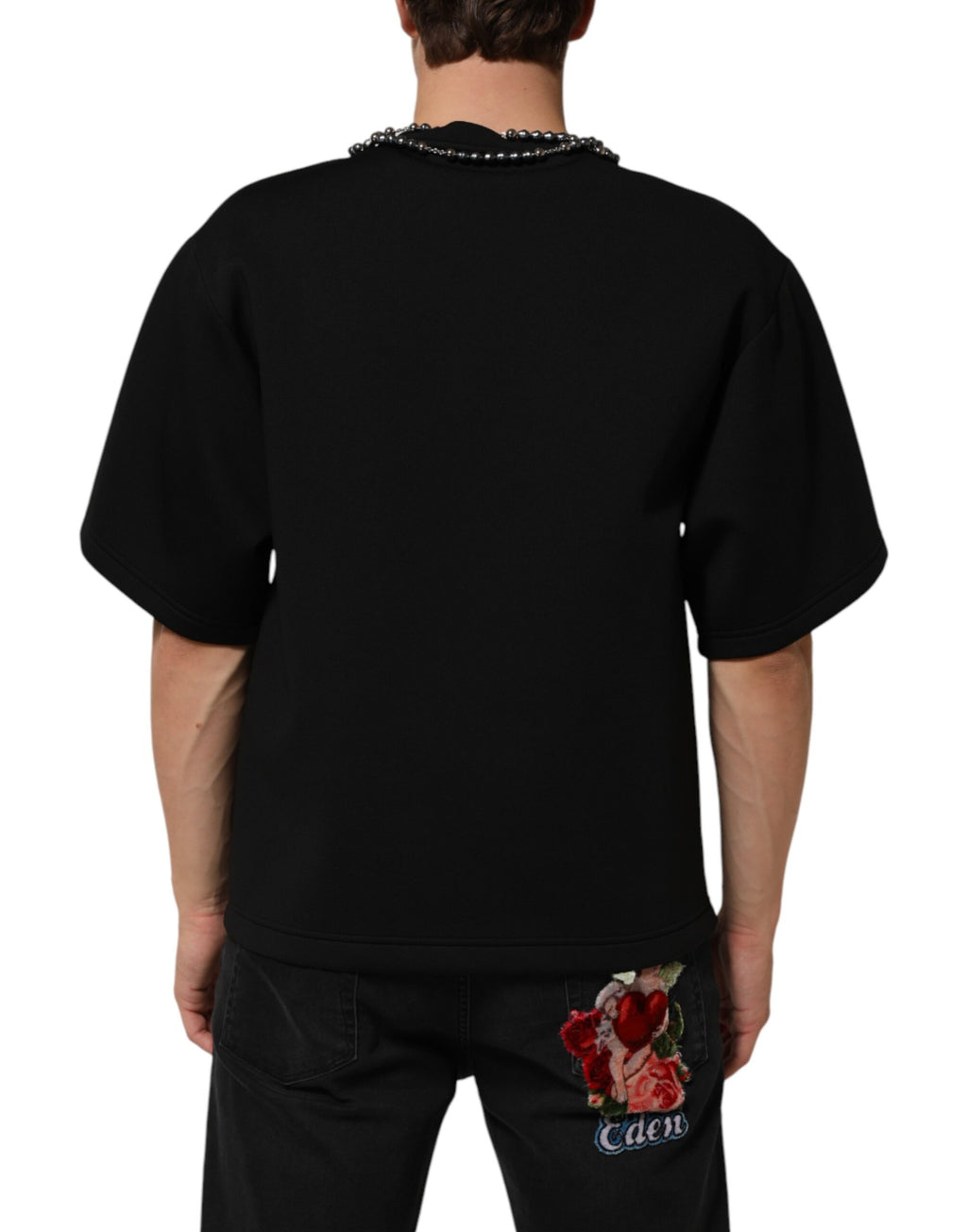Schwarzes T-Shirt mit Halskette aus Polyester