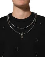 Schwarzes T-Shirt mit Halskette aus Polyester