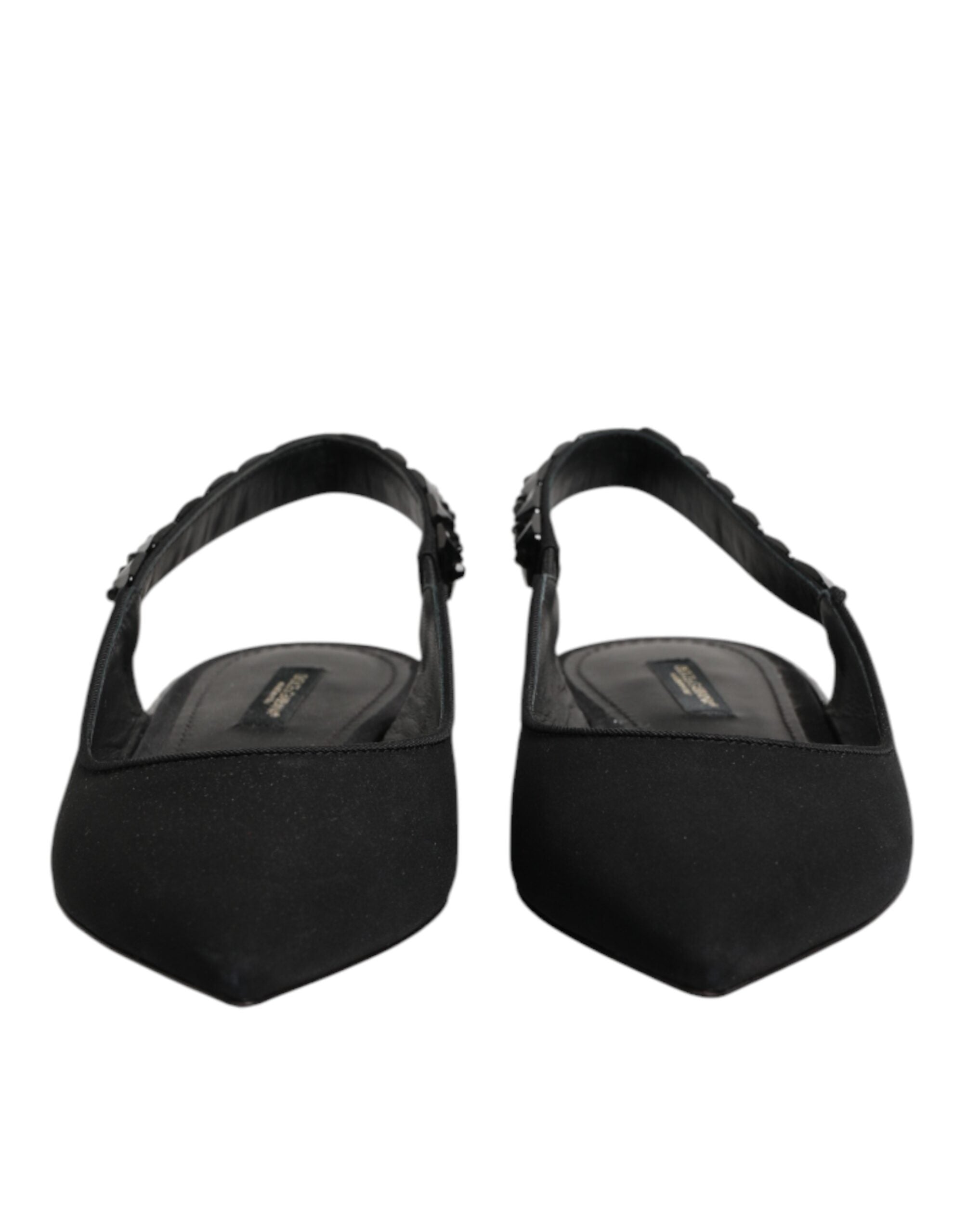 Slingback-Schuhe aus schwarzem Kristall-Charmeuse
