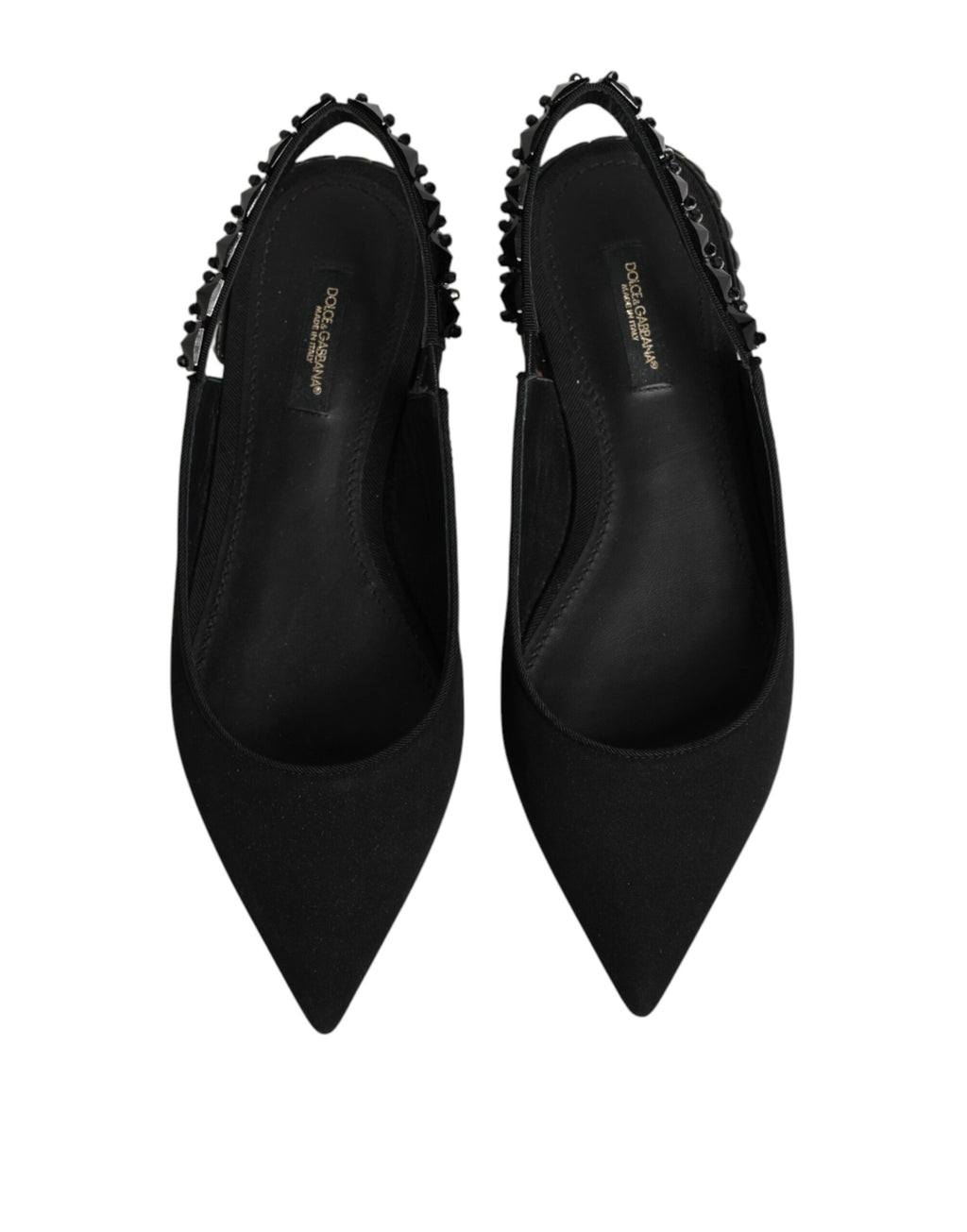 Slingback-Schuhe aus schwarzem Kristall-Charmeuse