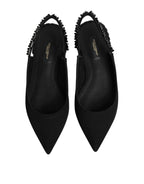 Slingback-Schuhe aus schwarzem Kristall-Charmeuse