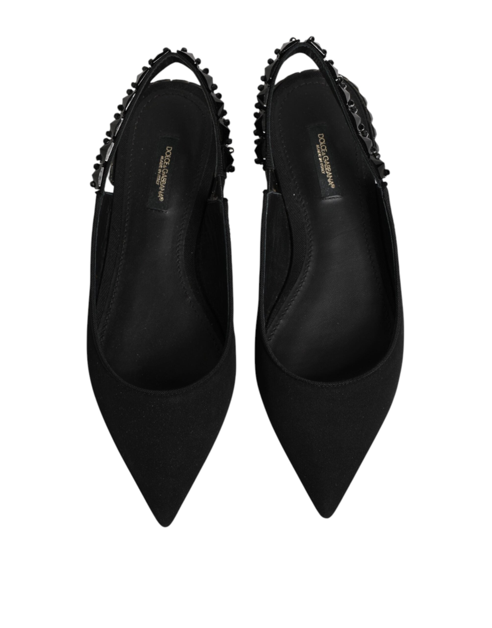 Slingback-Schuhe aus schwarzem Kristall-Charmeuse