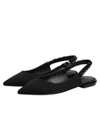 Slingback-Schuhe aus schwarzem Kristall-Charmeuse