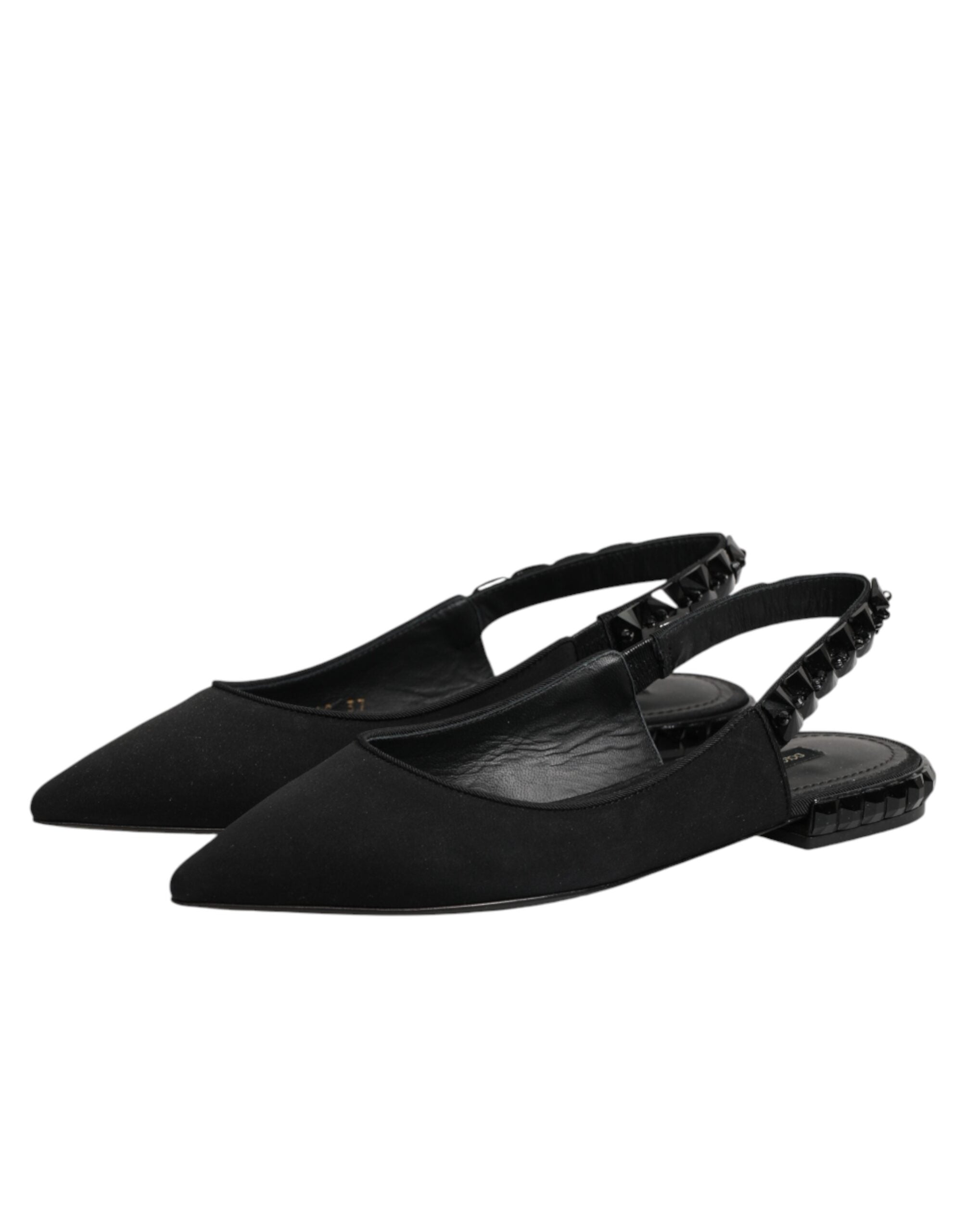 Slingback-Schuhe aus schwarzem Kristall-Charmeuse