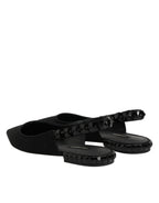 Slingback-Schuhe aus schwarzem Kristall-Charmeuse