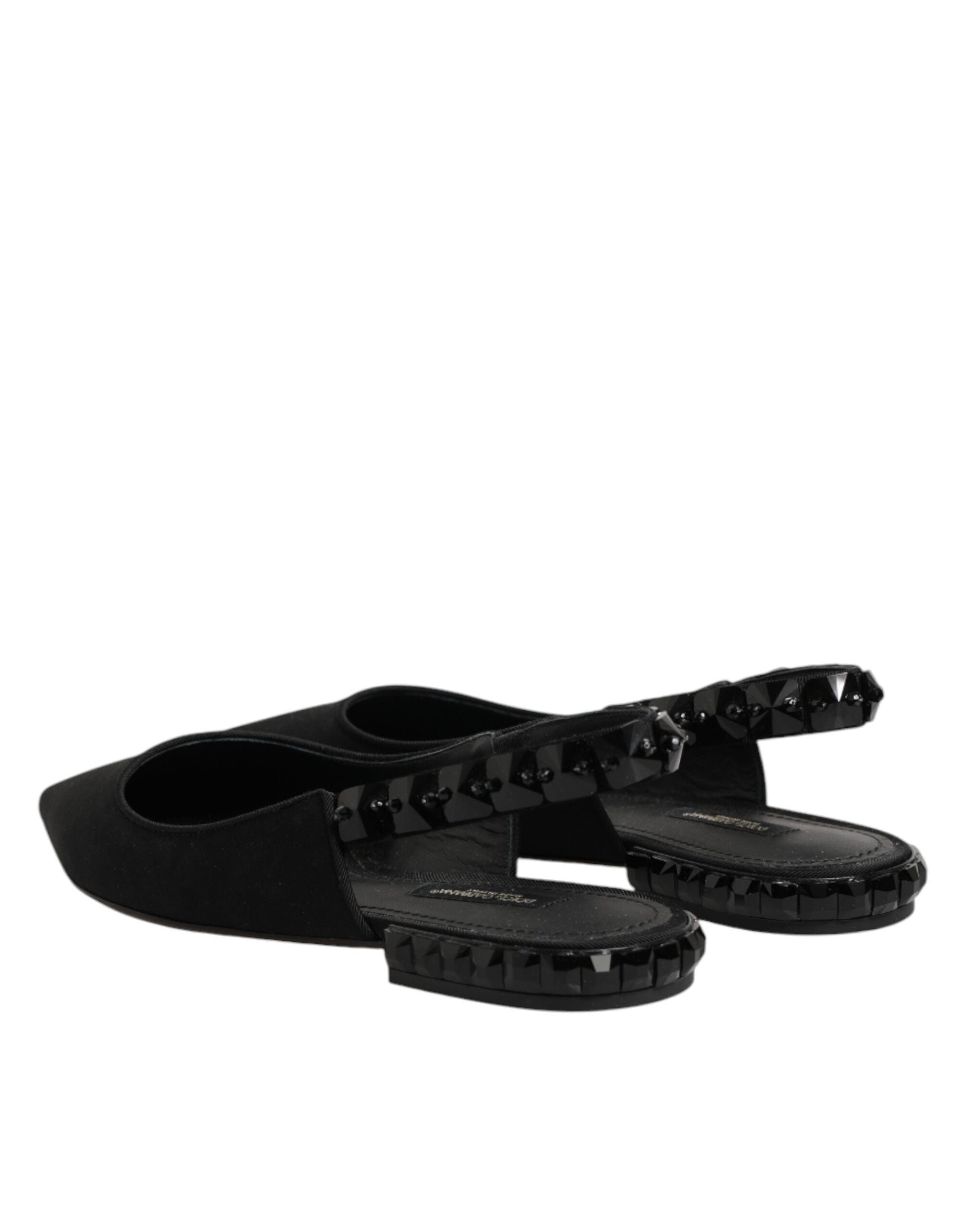 Slingback-Schuhe aus schwarzem Kristall-Charmeuse