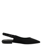 Slingback-Schuhe aus schwarzem Kristall-Charmeuse