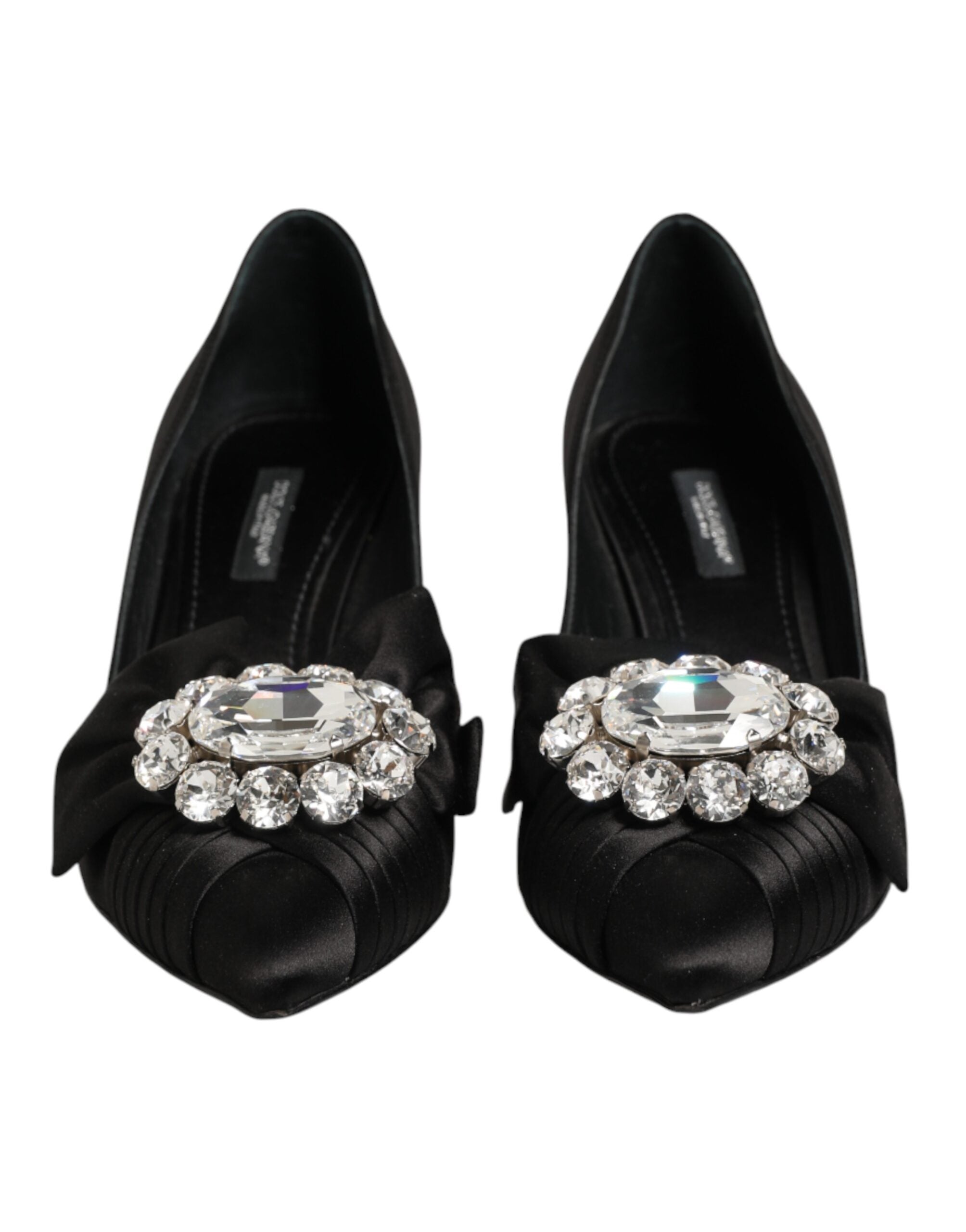Black Satin Bow Crystal Embellishment Pumps