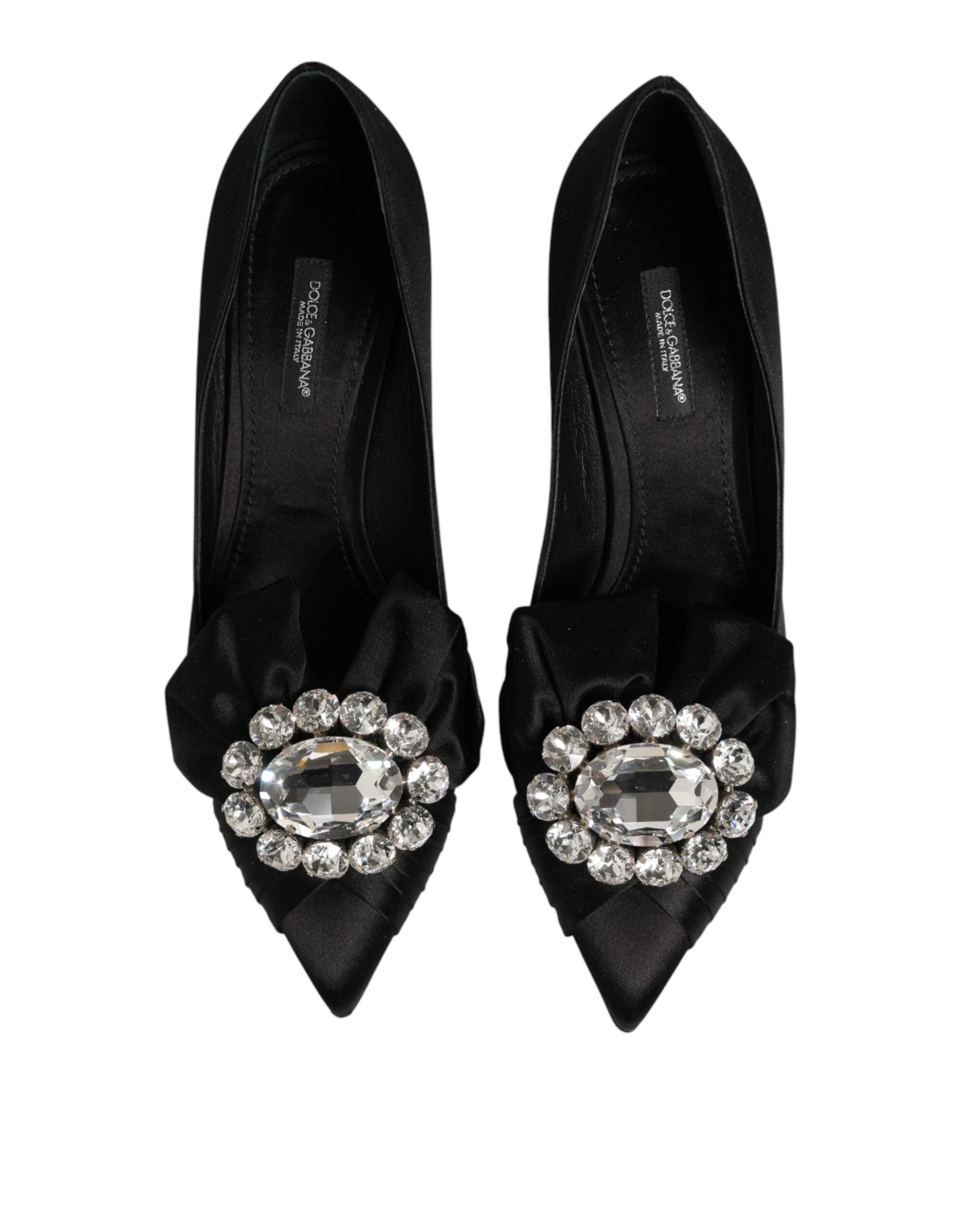 Black Satin Bow Crystal Embellishment Pumps