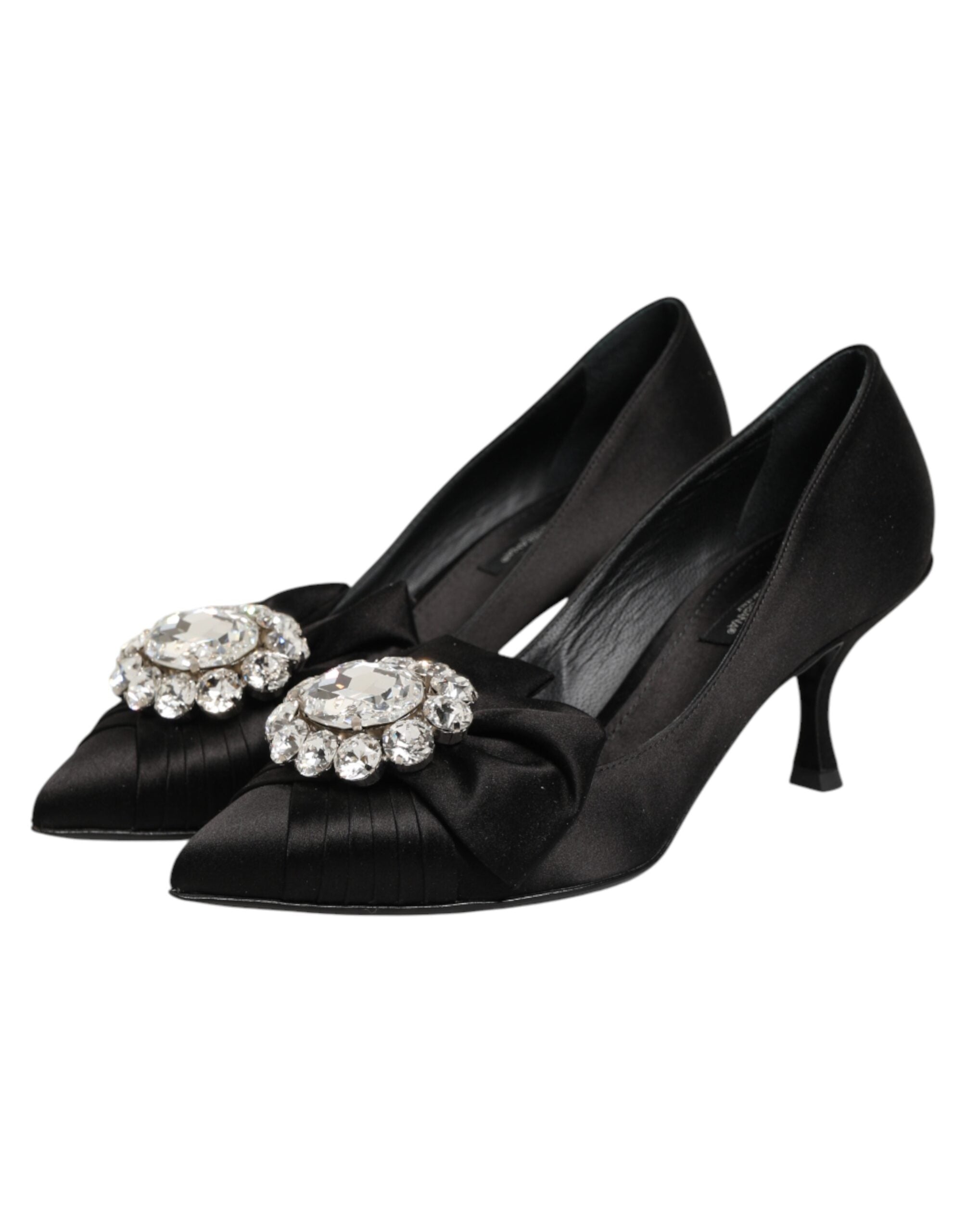 Black Satin Bow Crystal Embellishment Pumps