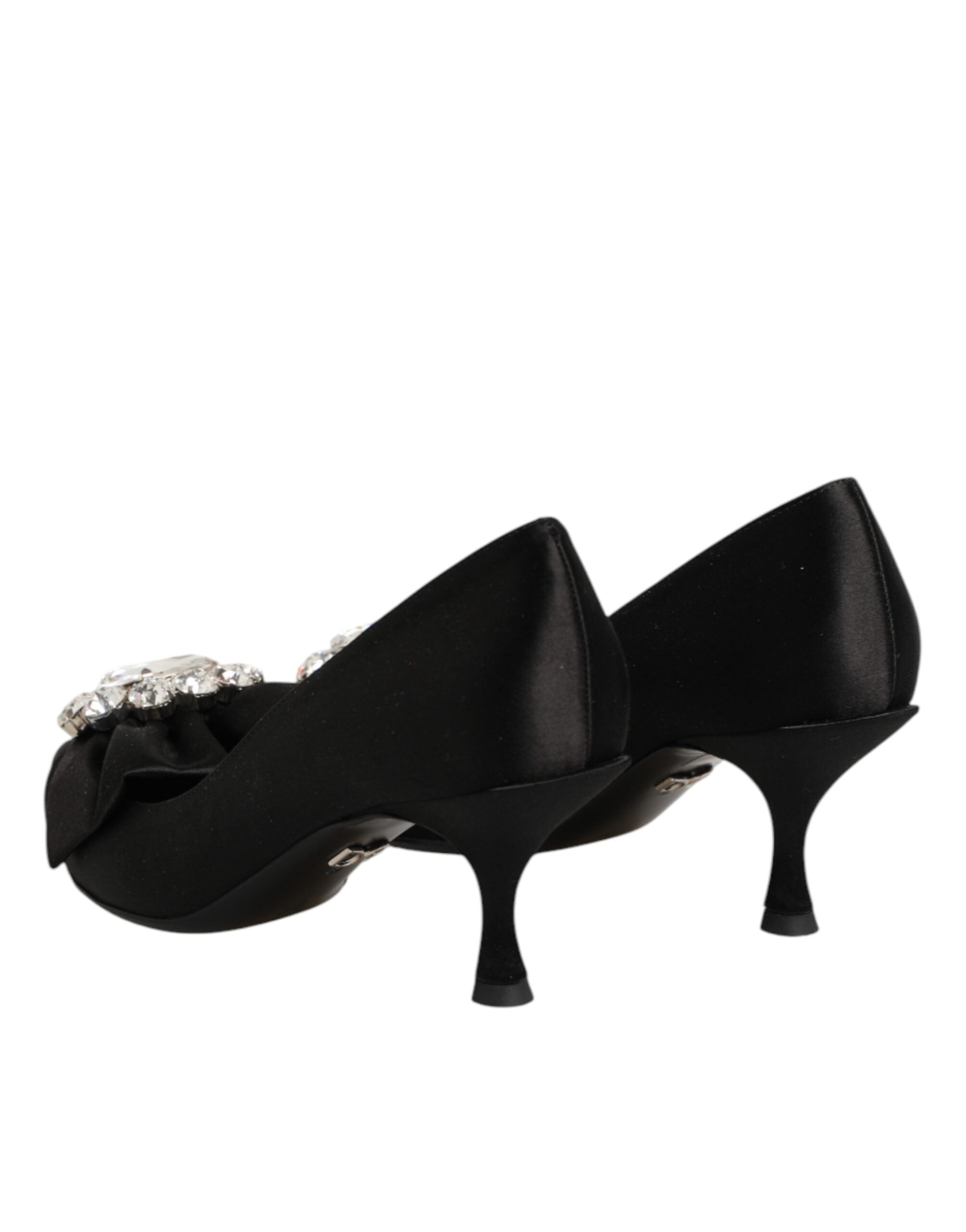 Black Satin Bow Crystal Embellishment Pumps