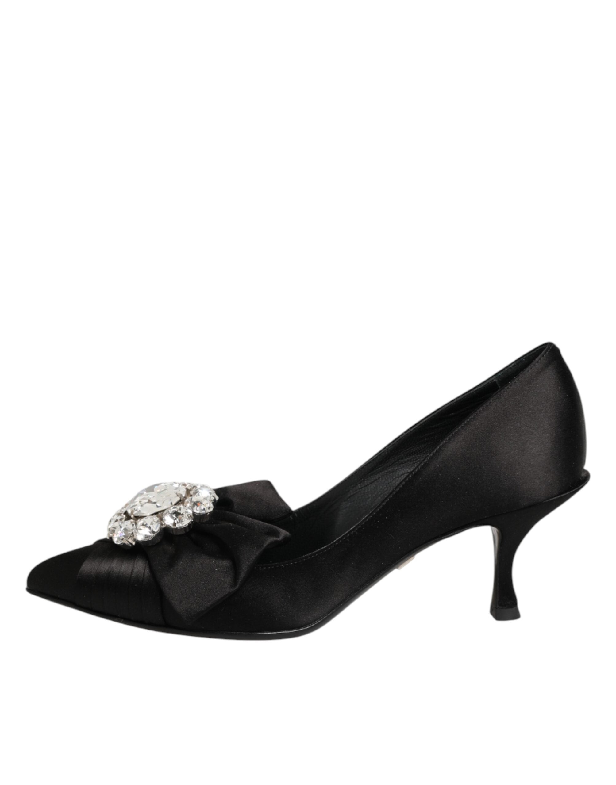 Black Satin Bow Crystal Embellishment Pumps