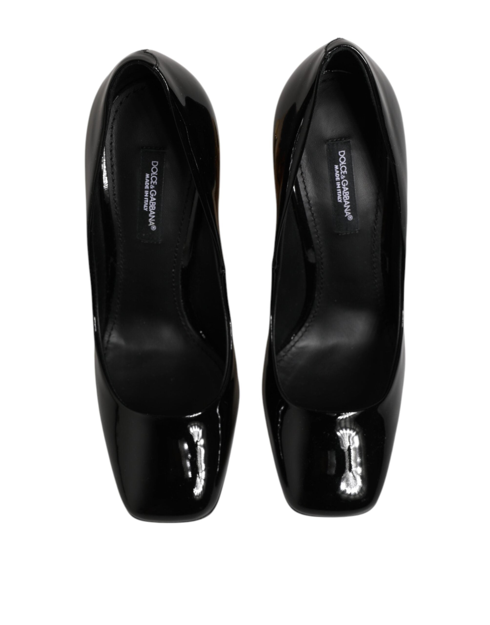 Black Gold Patent Leather Logo Heels Pumps Shoes