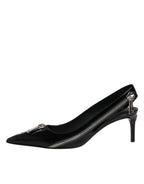 Black Zipper Leather Heels Slingbacks Shoes