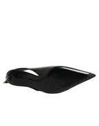 Black Zipper Leather Heels Slingbacks Shoes