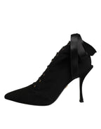 Black Stiletto Heels Lace Up Boots Shoes