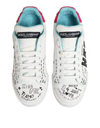 White Leather Graffiti Low Top Sneakers Shoes