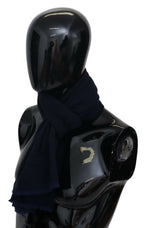 Dunkelblauer Unisex-Schal aus Wolle mit Fransen und Logo