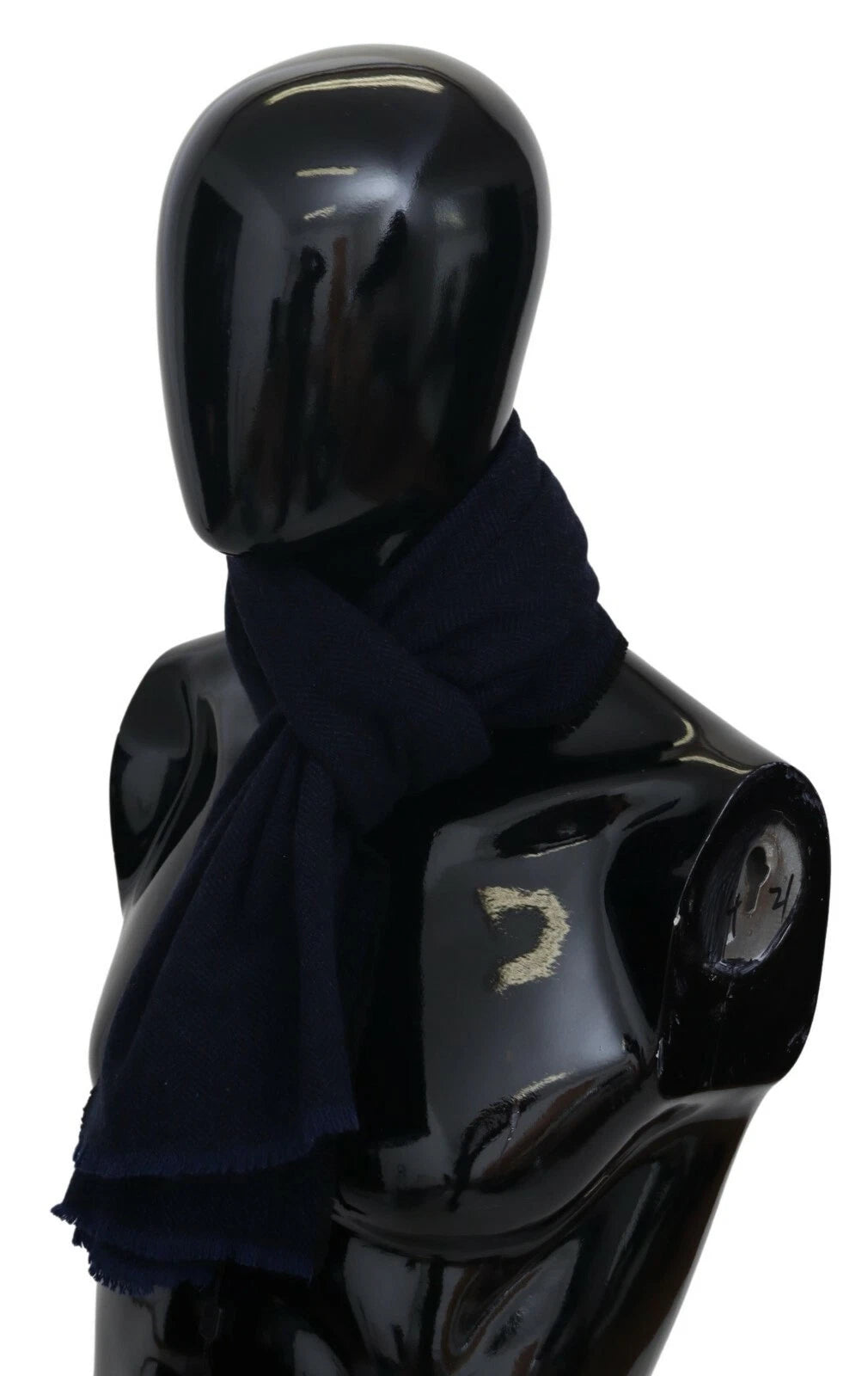 Dunkelblauer Unisex-Schal aus Wolle mit Fransen und Logo