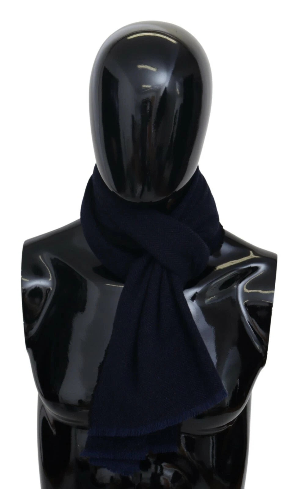 Dunkelblauer Unisex-Schal aus Wolle mit Fransen und Logo