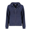 Blue Cotton Women Sweatshirt with Hood and Zip