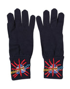 Blue Wool Knit #DGLovesLondon Embroidered Mitten Gloves