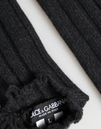 Schwarze fingerlose Handschuhe aus Merinowolle