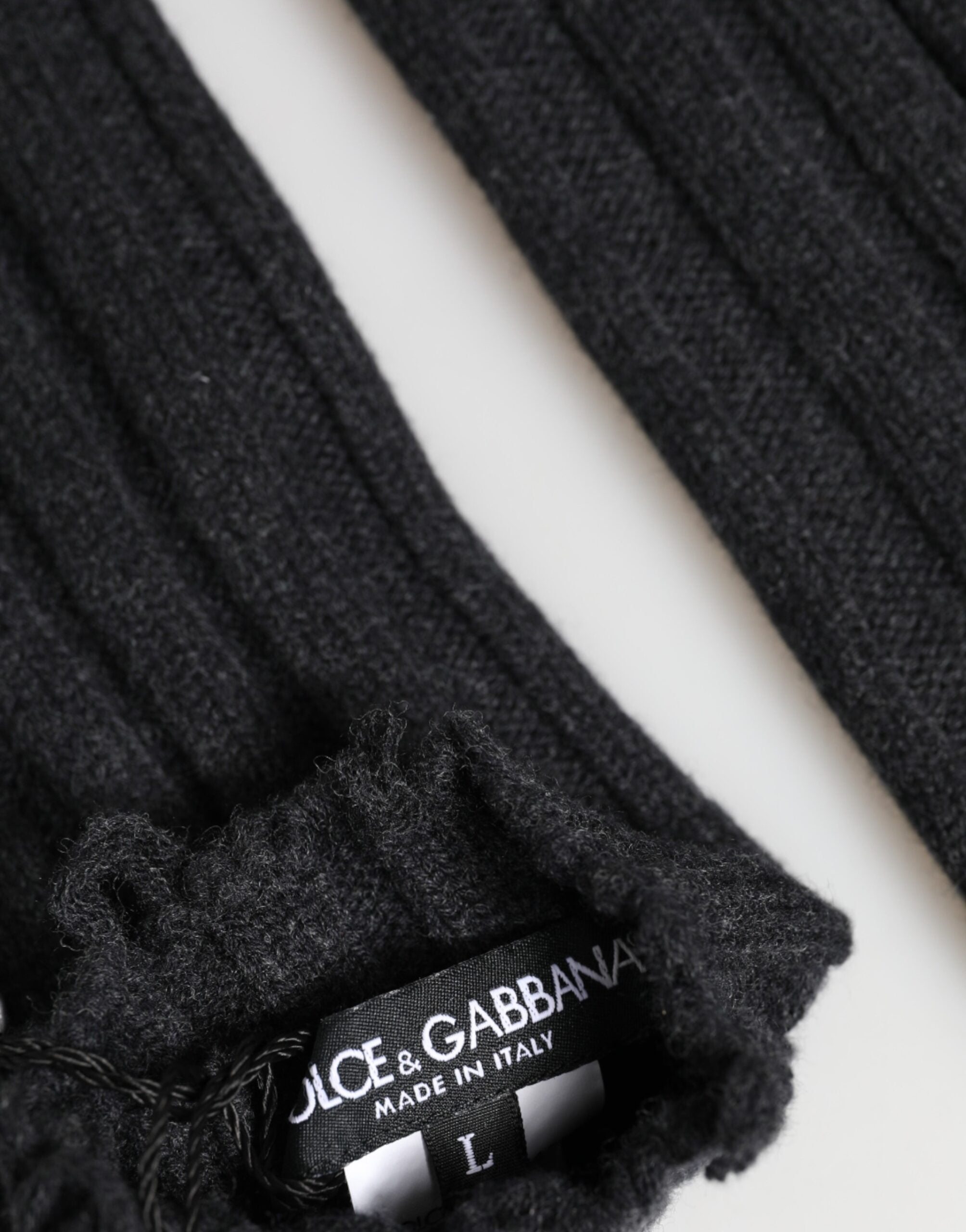 Schwarze fingerlose Handschuhe aus Merinowolle