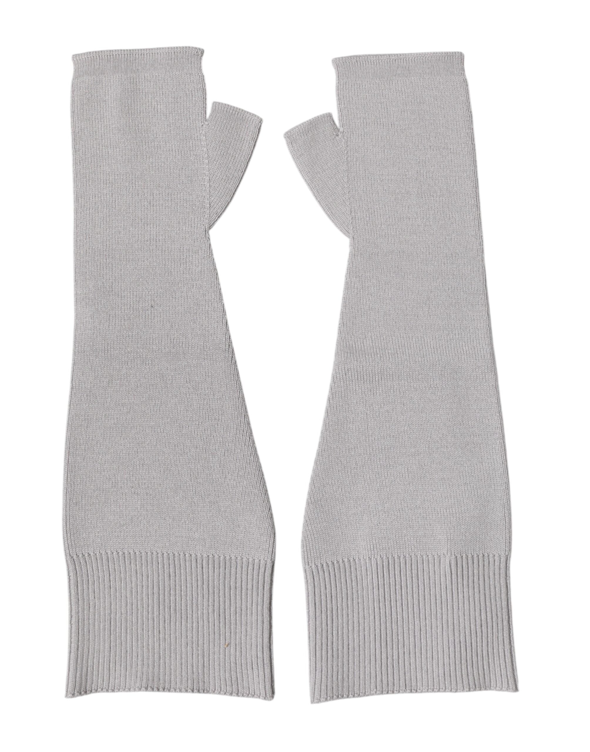 Herren-Fingerloshandschuhe aus gestrickter, grauer Schurwolle