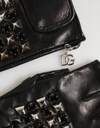 Herrenhandschuhe, nietenbesetzt, aus schwarzem Leder, fingerlos