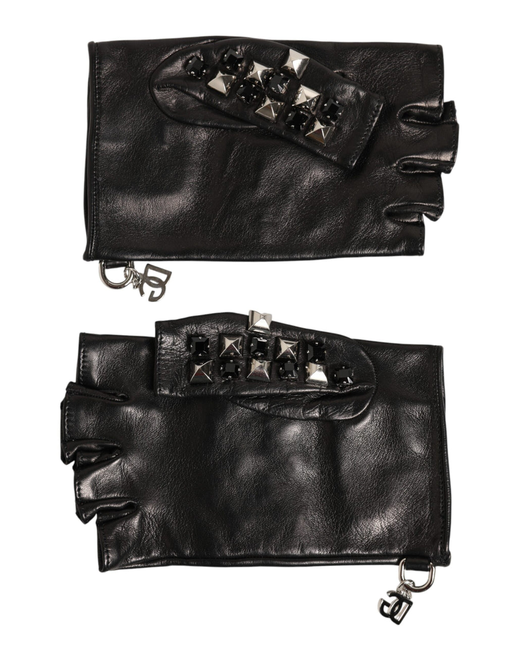 Herrenhandschuhe, nietenbesetzt, aus schwarzem Leder, fingerlos