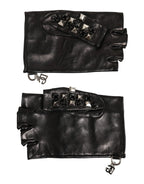Herrenhandschuhe, nietenbesetzt, aus schwarzem Leder, fingerlos