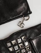 Black Leather Studded Fingerless Hand Mitten Men Gloves