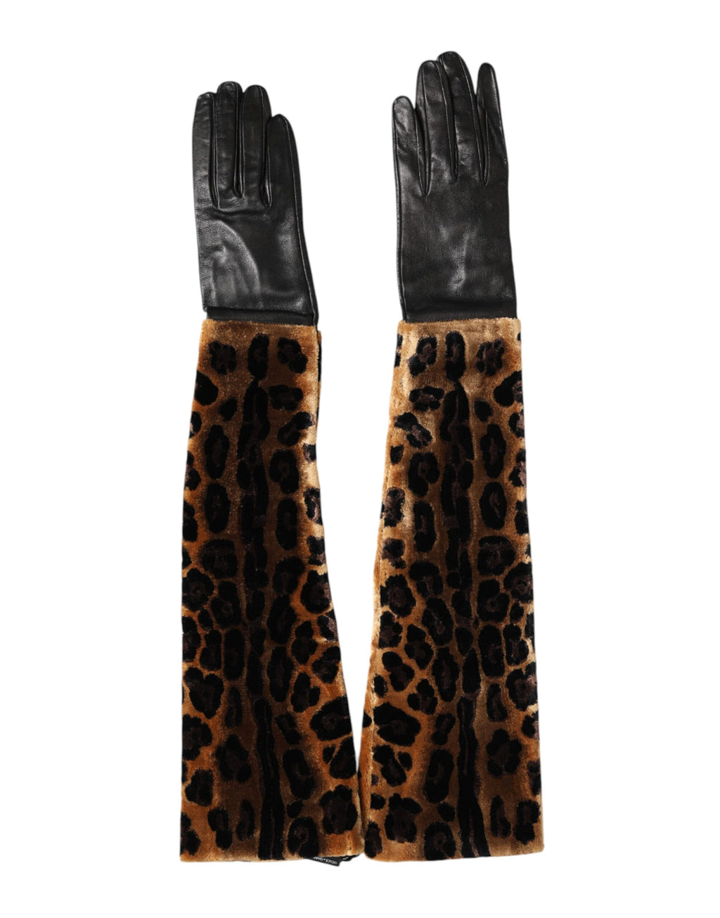 Braune schwarze Leopardenleder Ellbogenlange Fausthandschuhe