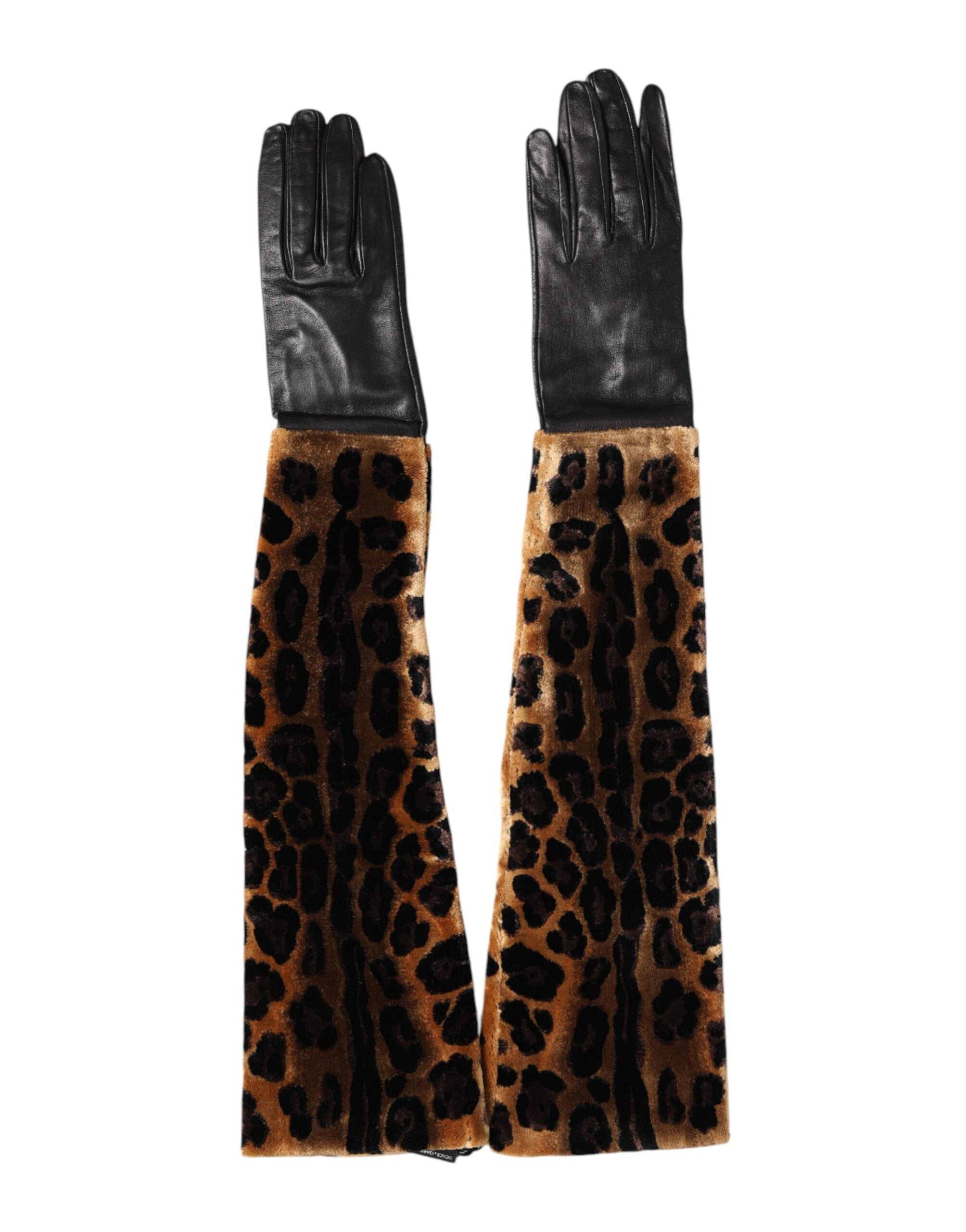 Braune schwarze Leopardenleder Ellbogenlange Fausthandschuhe