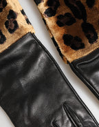 Braune schwarze Leopardenleder Ellbogenlange Fausthandschuhe